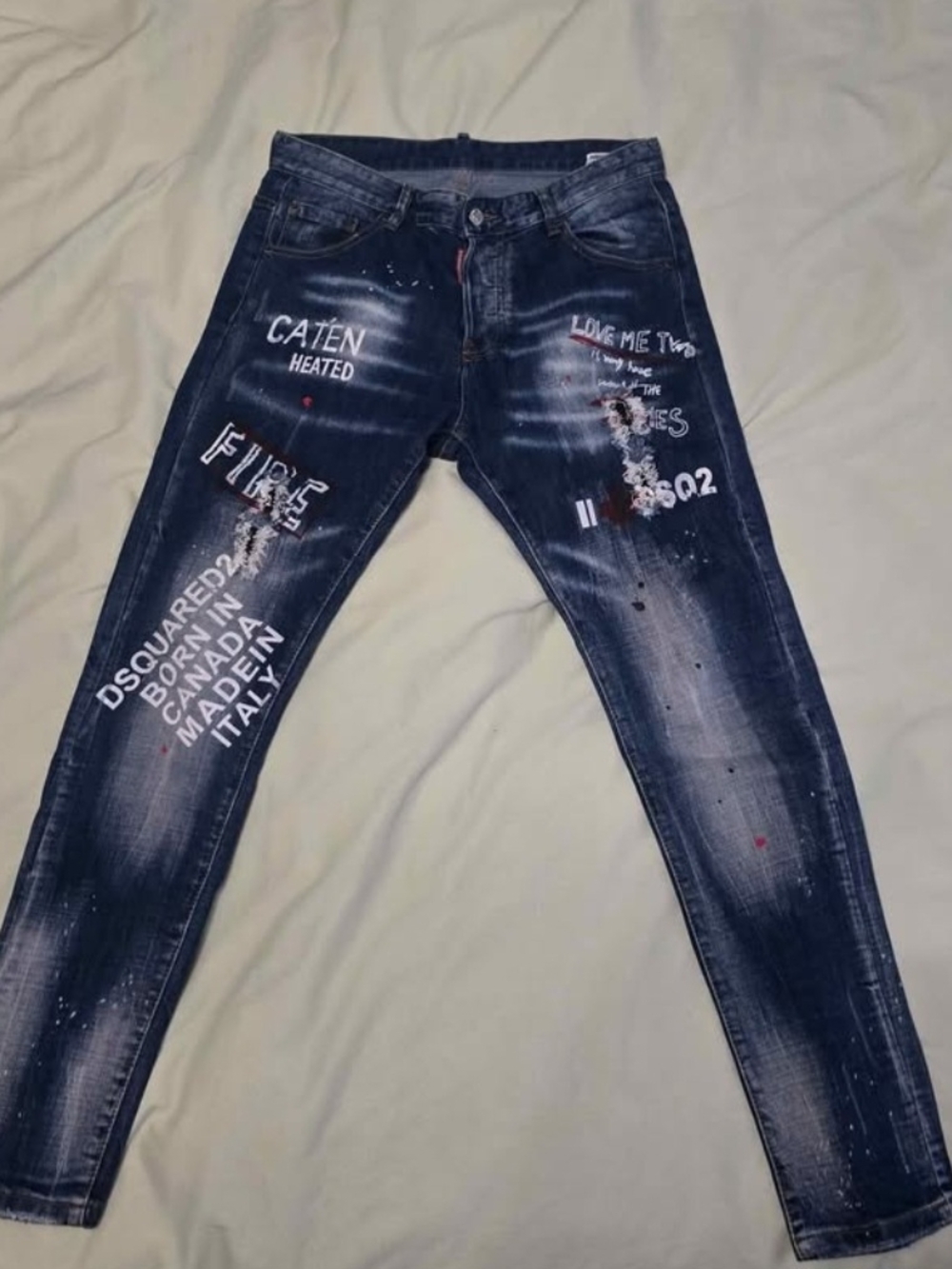 DSQUARED2 Distressed Dark Blue  Jeans with Graphic Print